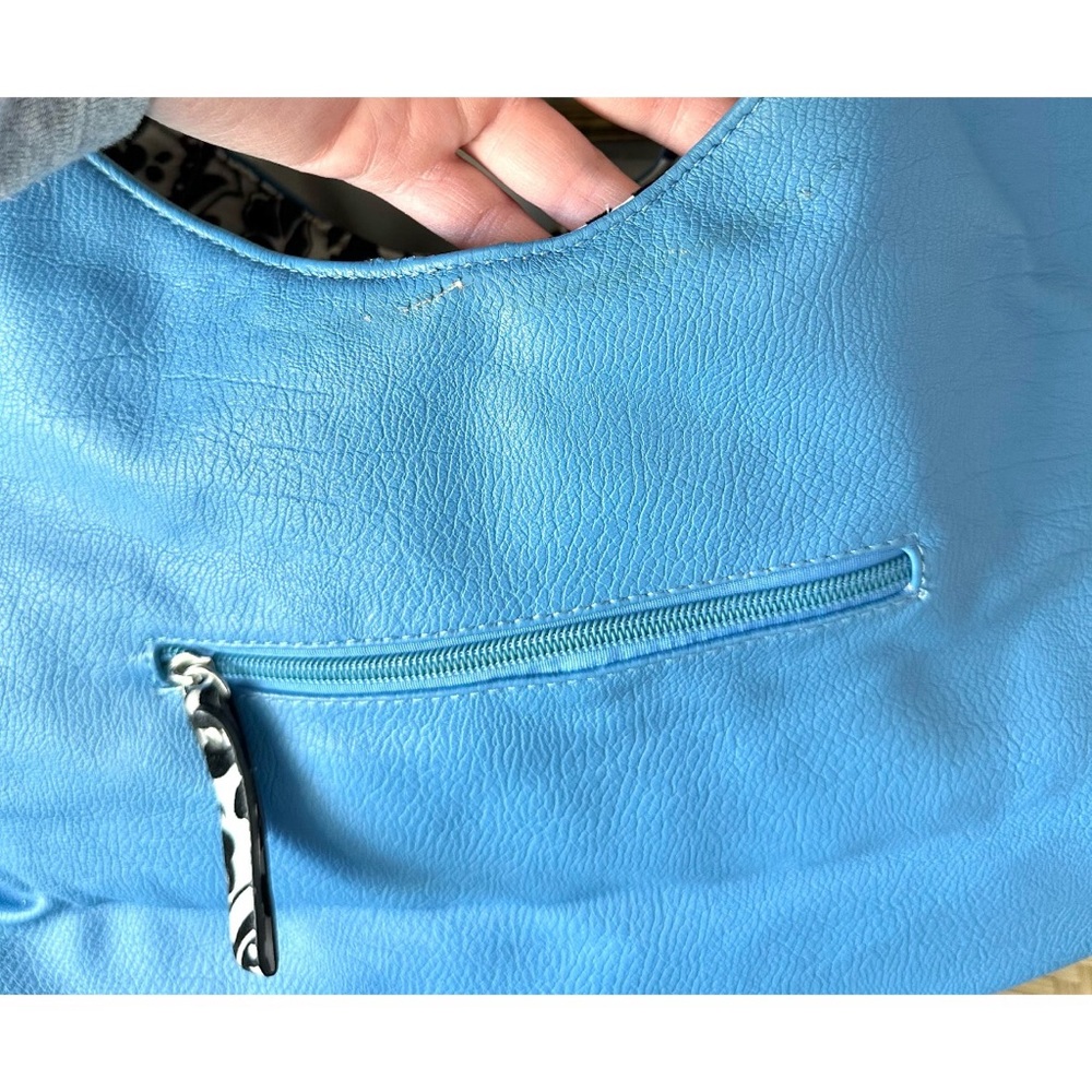 Large Blue hobo shoulder bag, features a distinctive tiered, ruffled design - Picture 5 of 8